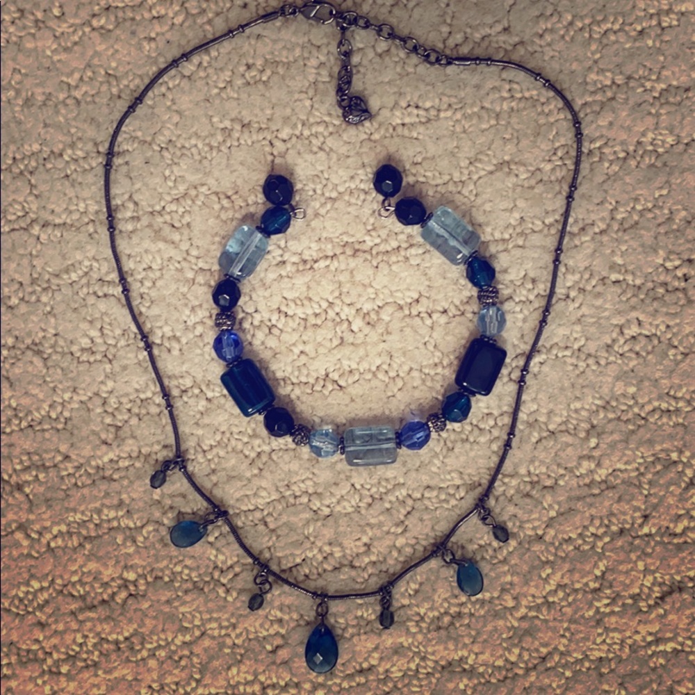 Blue stone necklace and bracelet